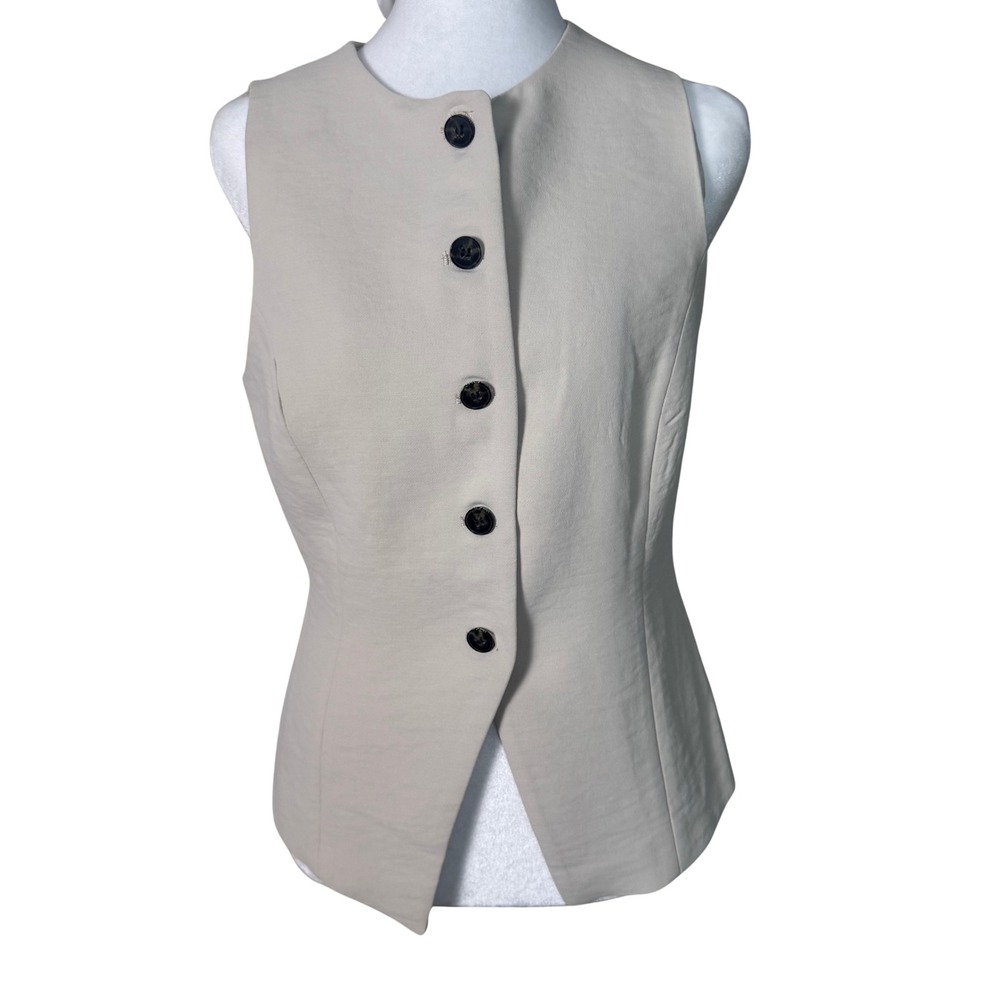 House of Harlow Tan Sleeveless Button Up Vest Top Tailored Asymmetrical Size 6